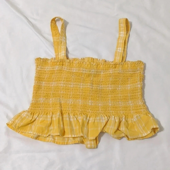 Hollister Sleeveless Smocked Crop Top, Color Yellow/White, Size M - Picture 6 of 10